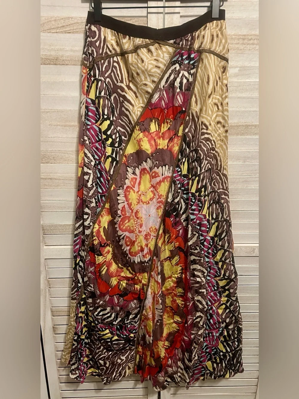 Tiny by Anthropologie Silk Fluttering Patchwork Boho Maxi Skirt. Size Medium